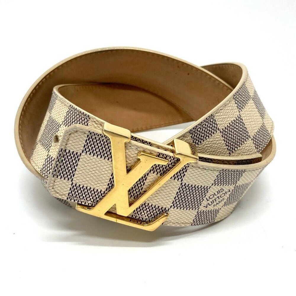 AUTHENTIC LOUIS VUITTON M9609 DamierAzur LV Ceinture Initial Pin buckle belt Whi